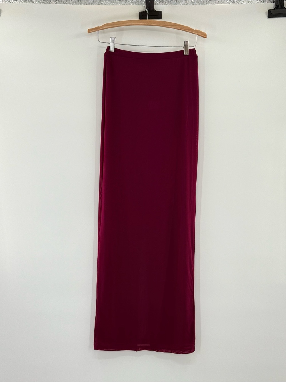 by.DYLN Maddox Semi Sheer Mesh Maxi Skirt Plum Burgundy Slit Size Small - Picture 5 of 11